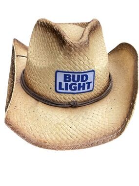 Bud Light Natural Tan Straw Brown Leather Accent Cowboy Hat